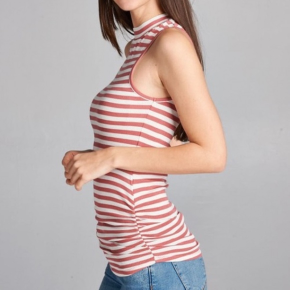 High Neck Striped Ribbed Top - Picture 4 of 4